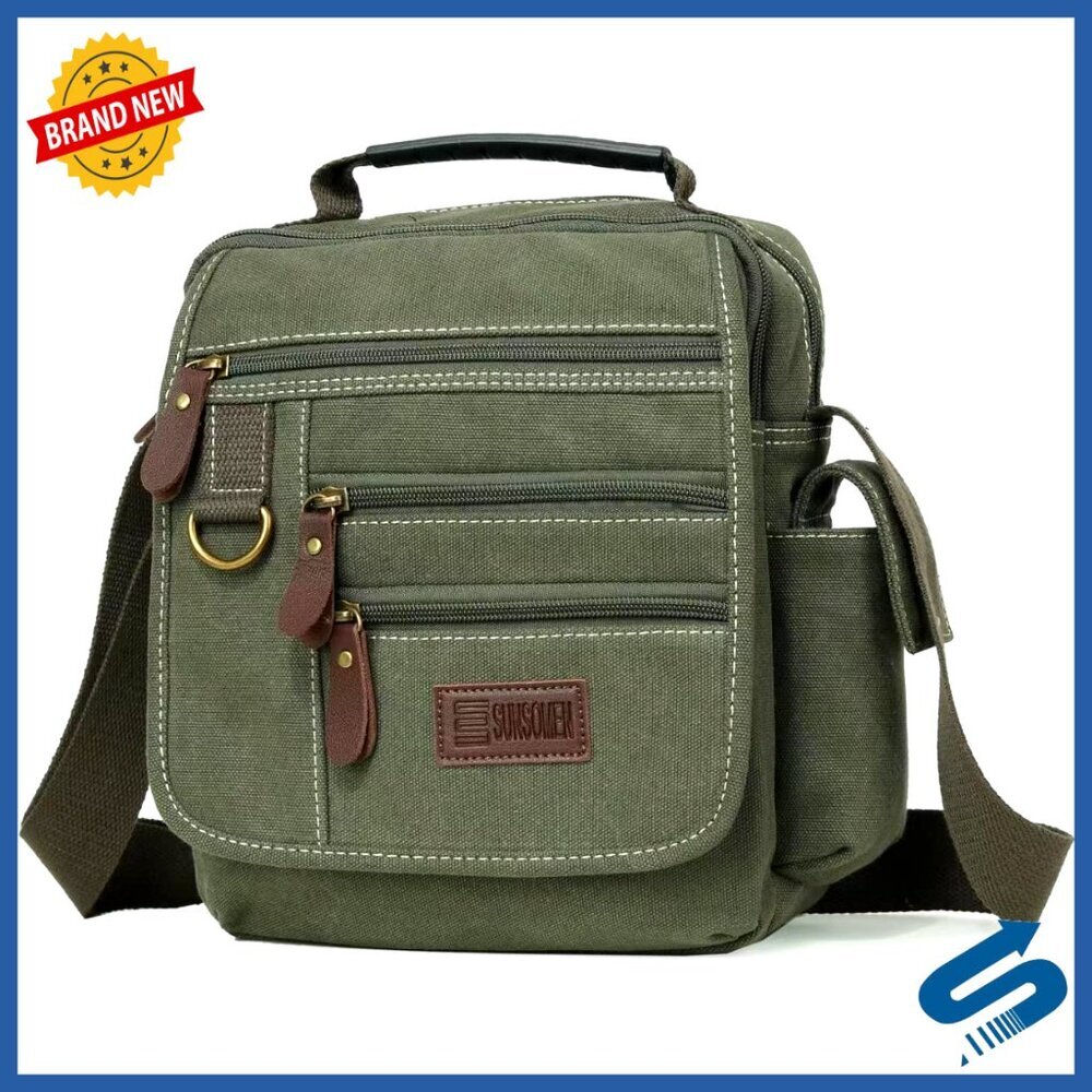 Canvas Messenger Bag Crossbody Work Bag Vintage Multi-Function Shoulder Bag